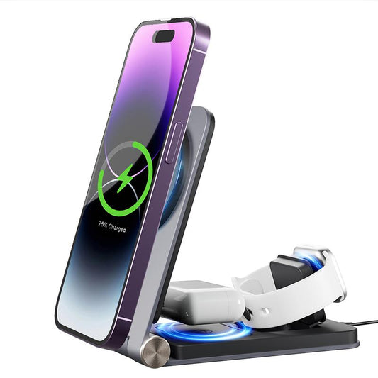 3-In-1 Magnetic Foldable Wireless Charging Station for Multiple Devices Apple with 20W Adapter, Magsafe Charger Stand for Iphone 15/14/13/12Series, Apple Watch Ultra/Se/2 to 9, Airpods Portable Smartphone Electronic